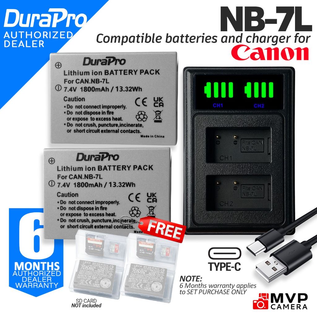 DURAPRO NB-7L NB7L Battery Dual Charger USB C for Canon PowerShot G10 ...