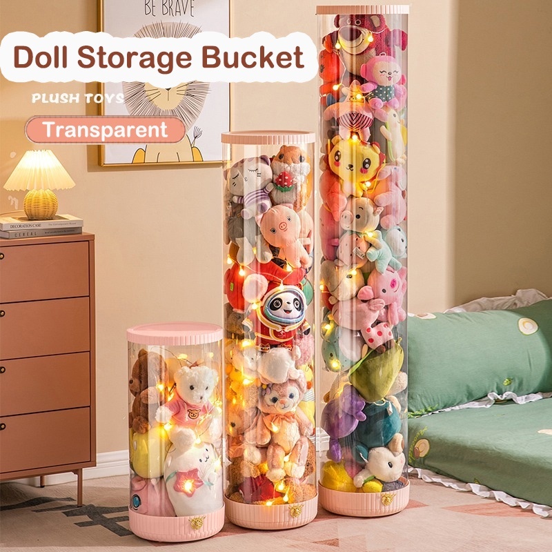Transparent Doll Storage Bucket Cylindrical Stuff Plush Doll Organizer ...