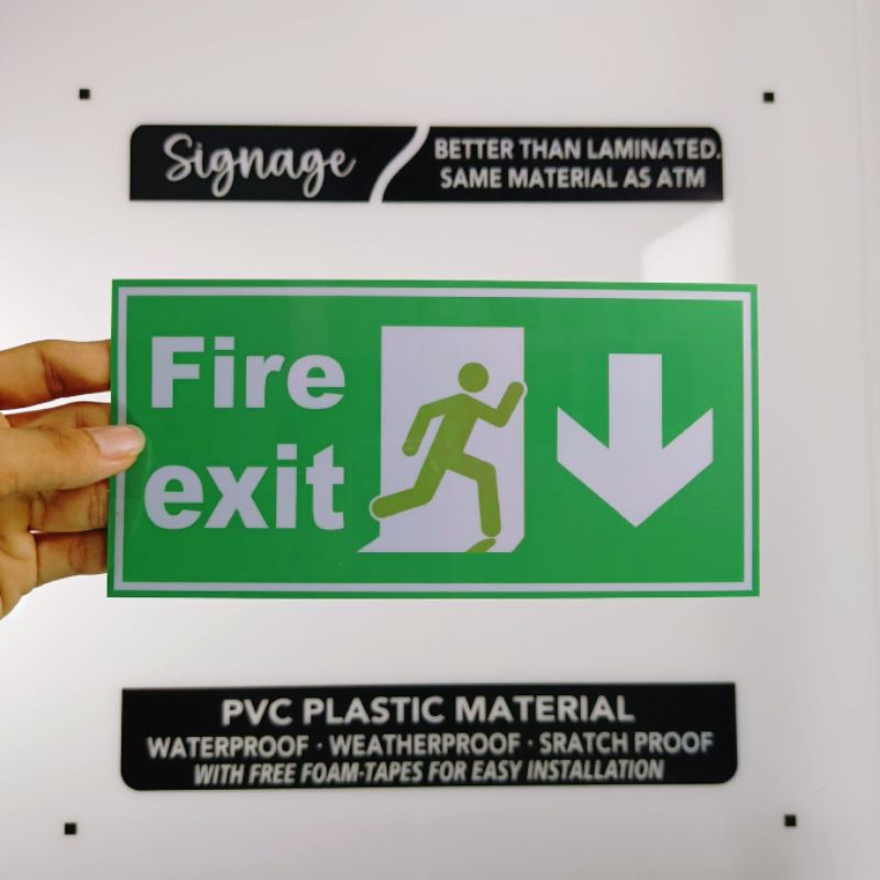 SIGNAGE - FIRE EXIT - DOWN - GREEN - PVC PLASTIC MATERIAL SIGNAGE ...