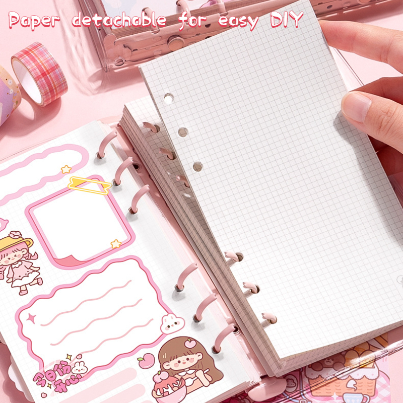 Binder Notebook for Girl A6 Loose Leaf Notepads Cute DIY Diary Cartoon ...