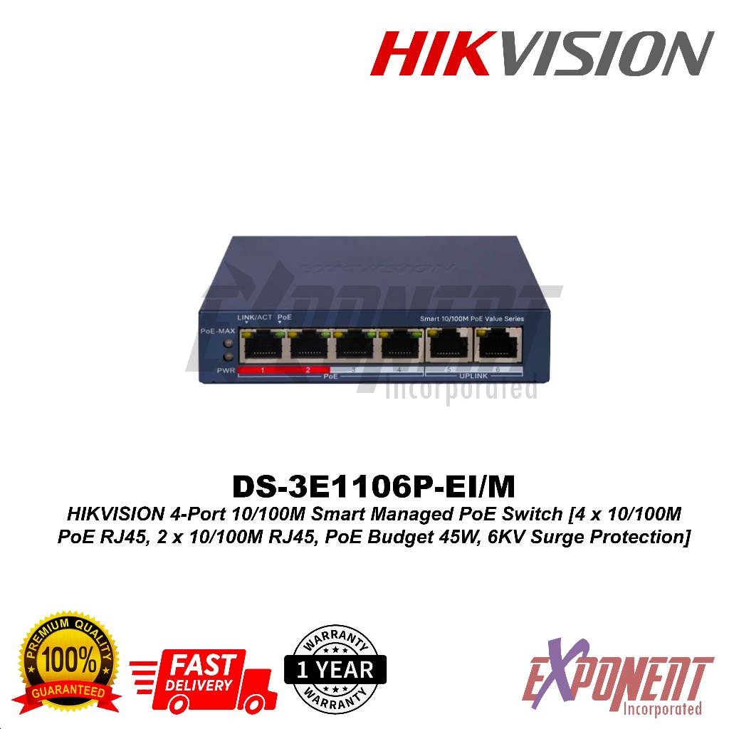 DS-3E1106P-EI/M - HIKVISION 4-Port 10/100M Smart Managed PoE Switch ...