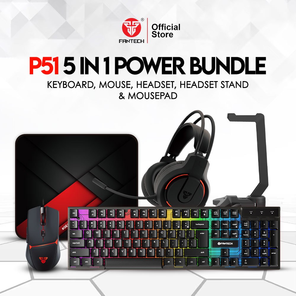 Fantech P51 5in1 Power Bundle Set Gaming Keyboard, Mouse, Headset,  Mousepad, Headphone Stand | Shopee Philippines