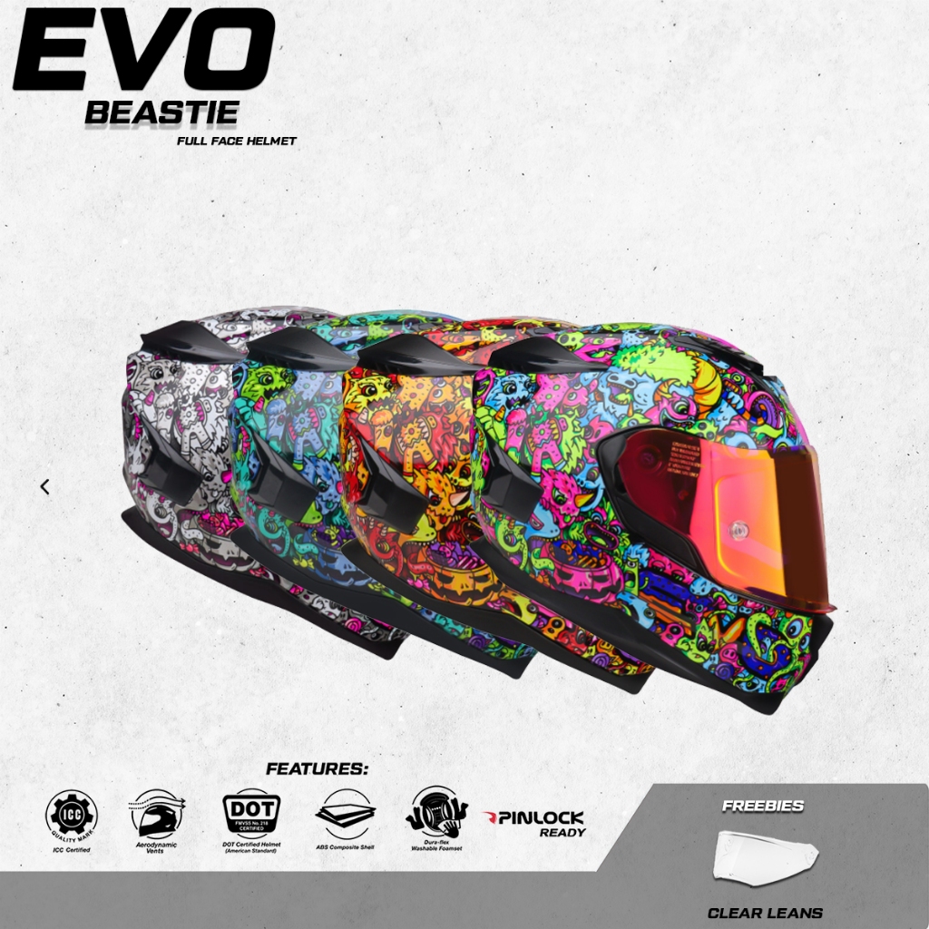 EVO AR-01 BEASTIE (DUAL VISOR) FULL FACE HELMET FREE CLEAR LENS ...