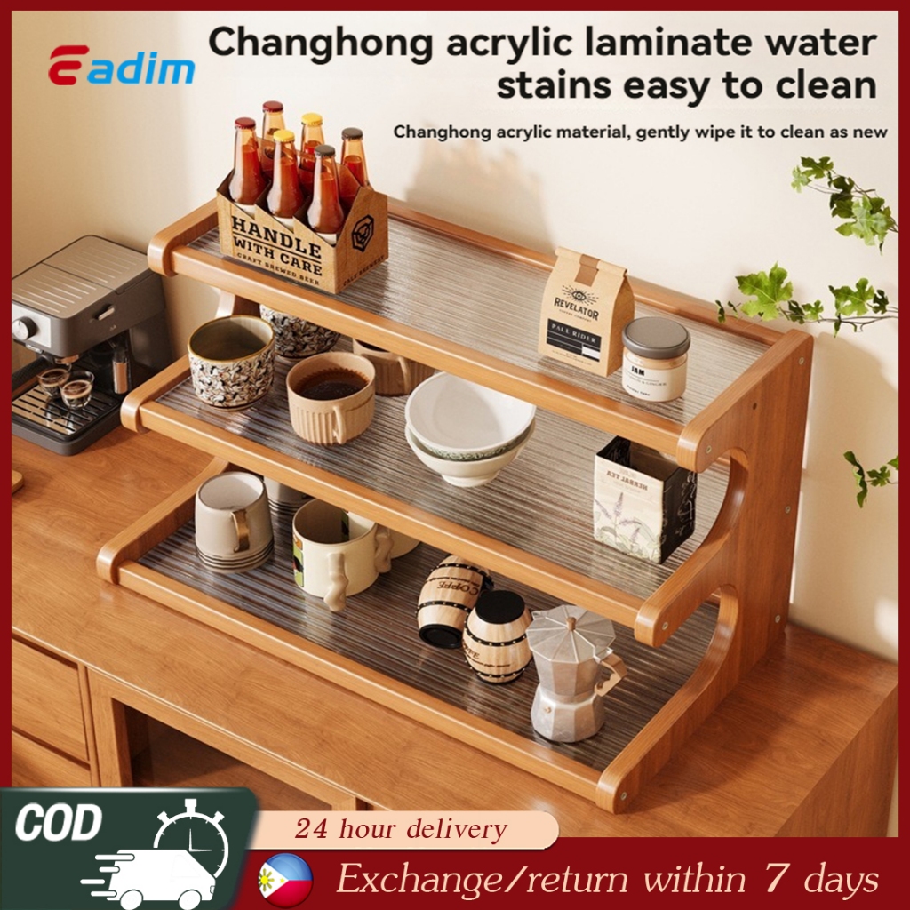 Multi-layer wooden rack desktop storage rack with transparent panel ...