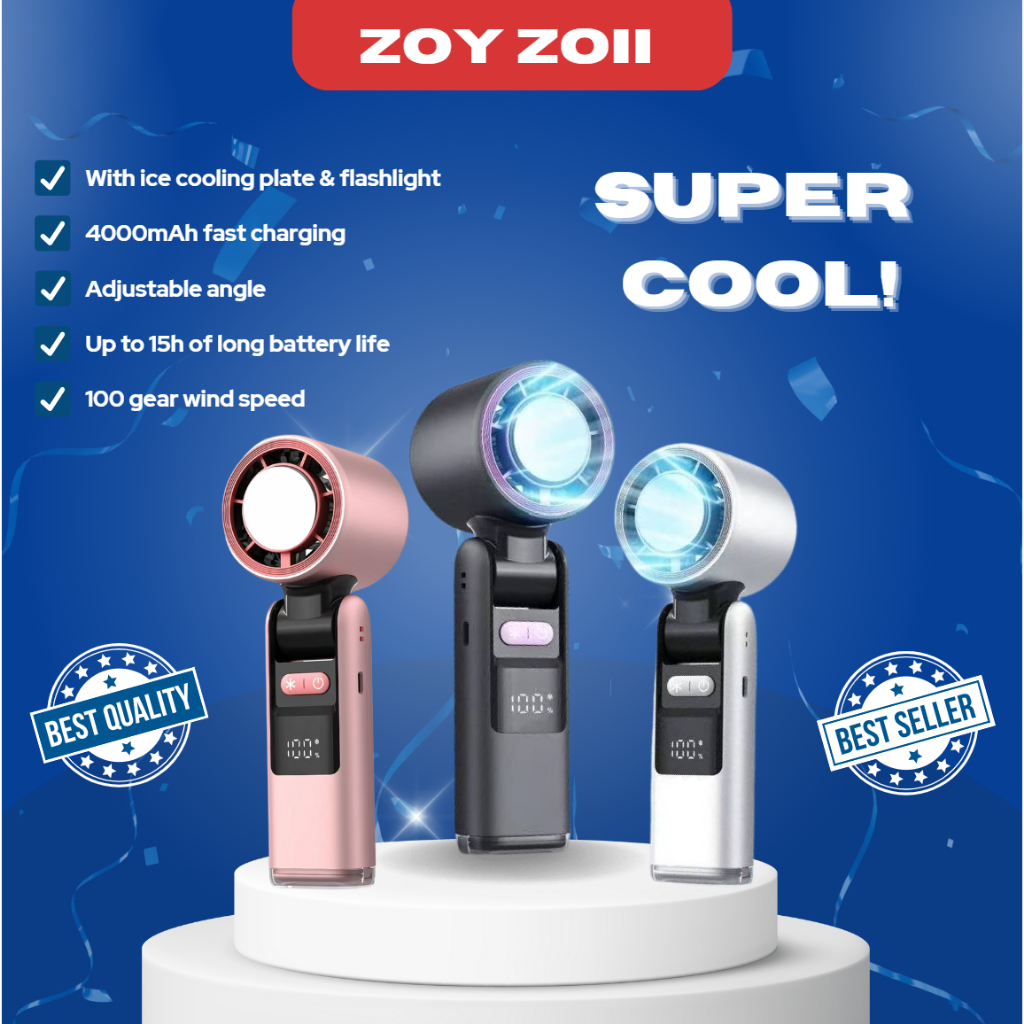 ZOYZOII Ice Compress Portable Handheld Fan With Flashlight LED Display ...