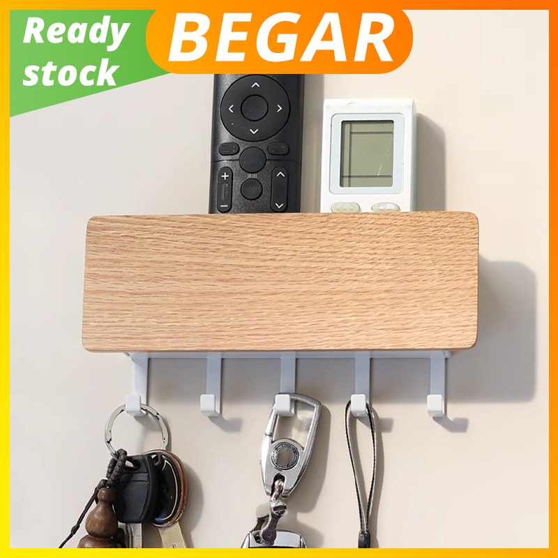 Wooden Key Holder Shelf Wall Mounted Organizer Key Hanger Entryway ...