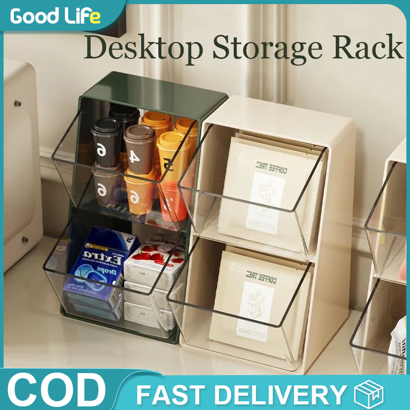 2 Tier Partition Desktop Tea Bag Container Condiment Storage Coffee ...