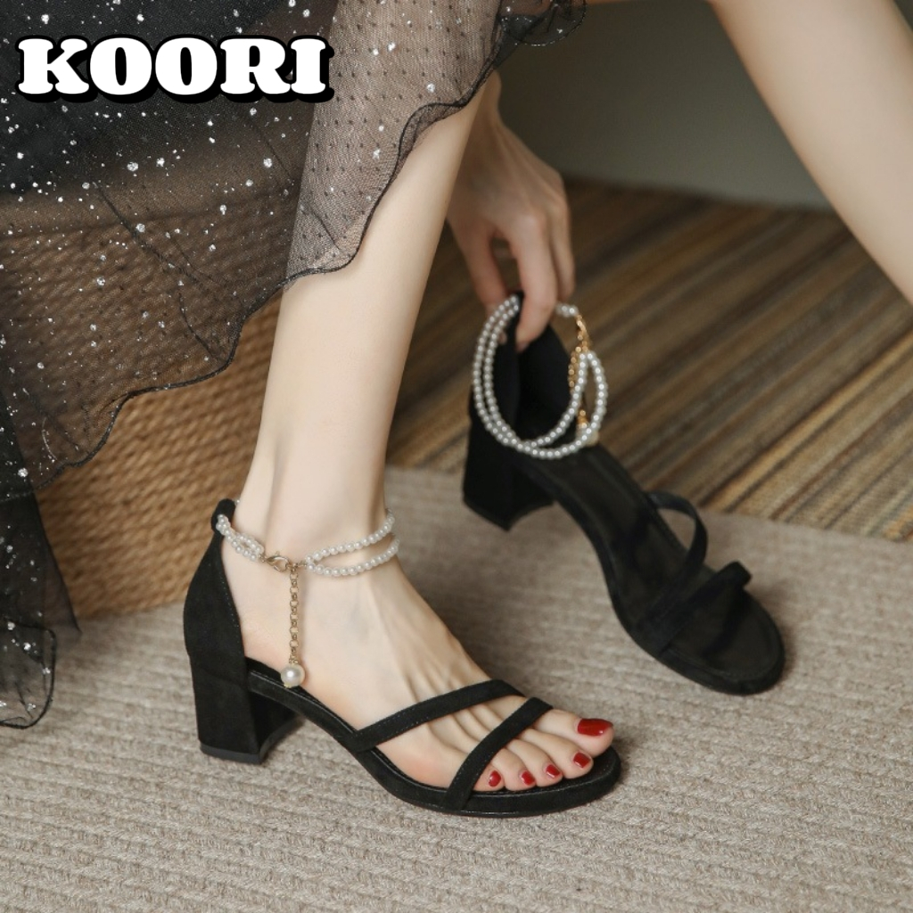inch block elegant Pearl lock heels sandals for women