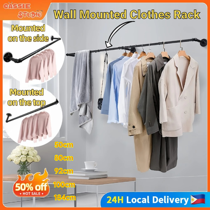 Wall Mounted Clothes Rack Metal Clothes Hanging Rod Detachable Hanging ...