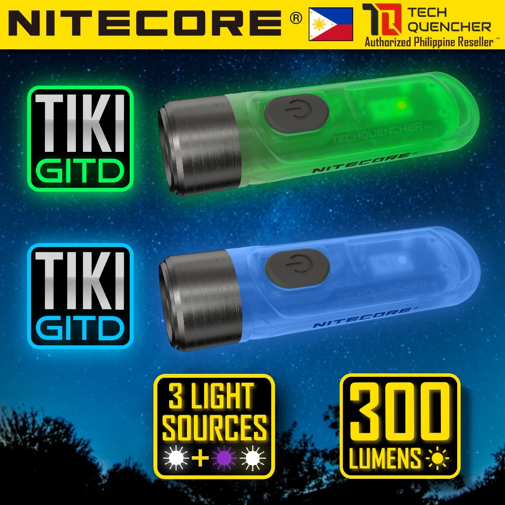 Nitecore TIKI GITD Flashlight - Green - Blue - 300 Lumens - USB-C ...