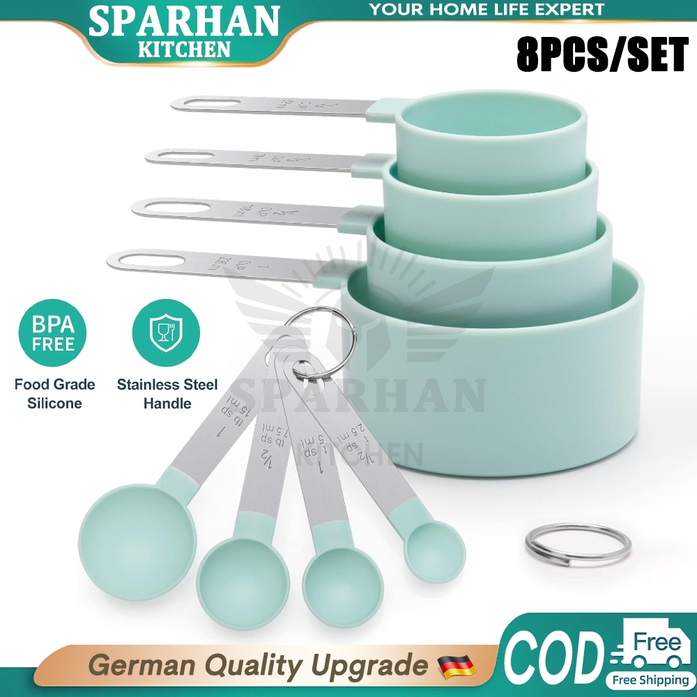 8PCS 304 Stainless Steel Measuring Cup And Spoon Set Kitchen Baking ...
