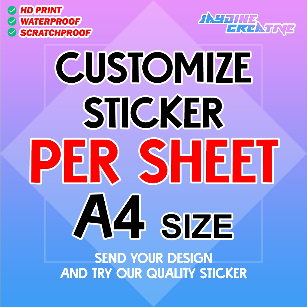 A4 Sheet Custom Sticker Vinyl waterproof sticker (logo, clothing line ...