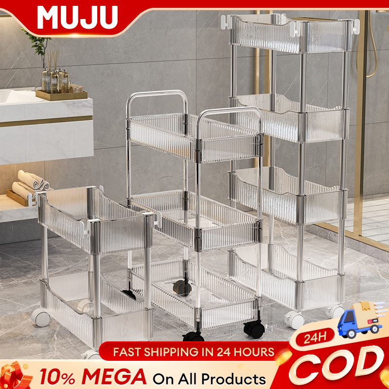 MUJU 2/3/4 Layers Transparent trolley cart organizer Moving rack with ...