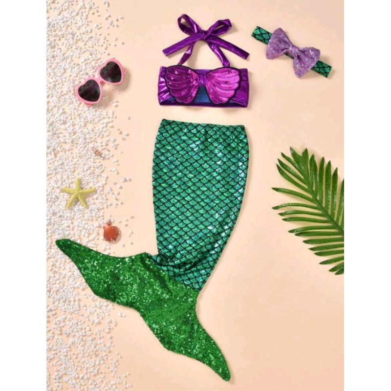 Little Mermaid Shell Strap Tank top and Sequin Tail Skirt & Headband ...