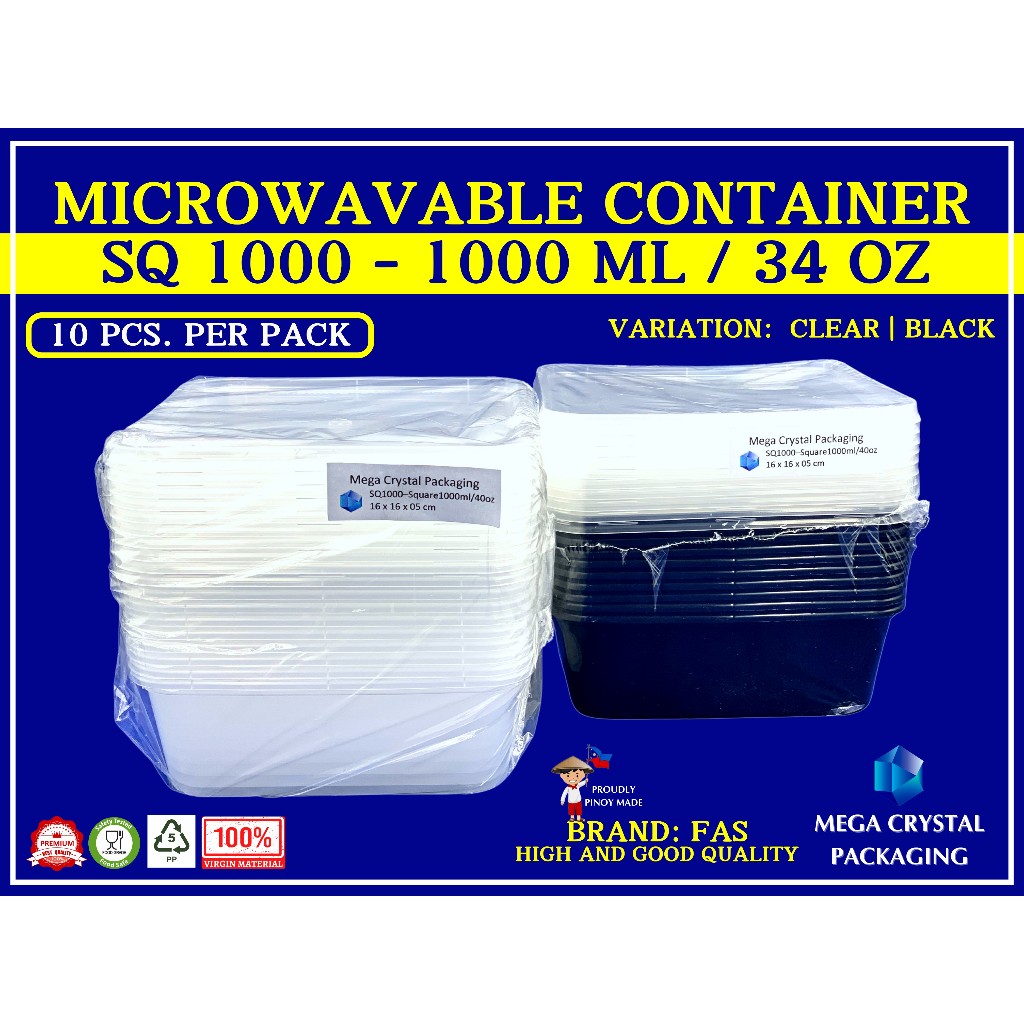 [ 10 Pcs ] Microwavable Container SQ 1000 - Square 1000 ml / 40 oz ...