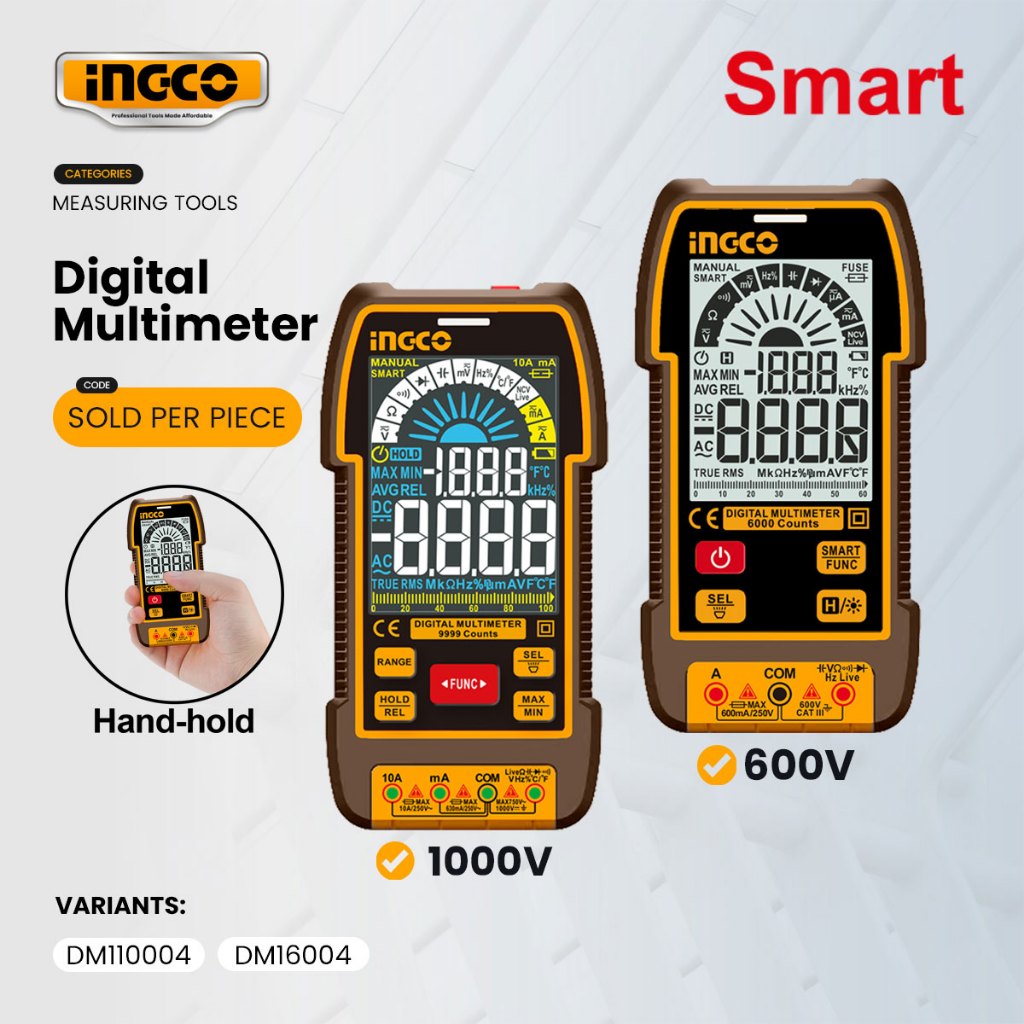 Ingco 600V/1000V Digital Multimeter True RMS Auto Range Volt Amp Ohm ...
