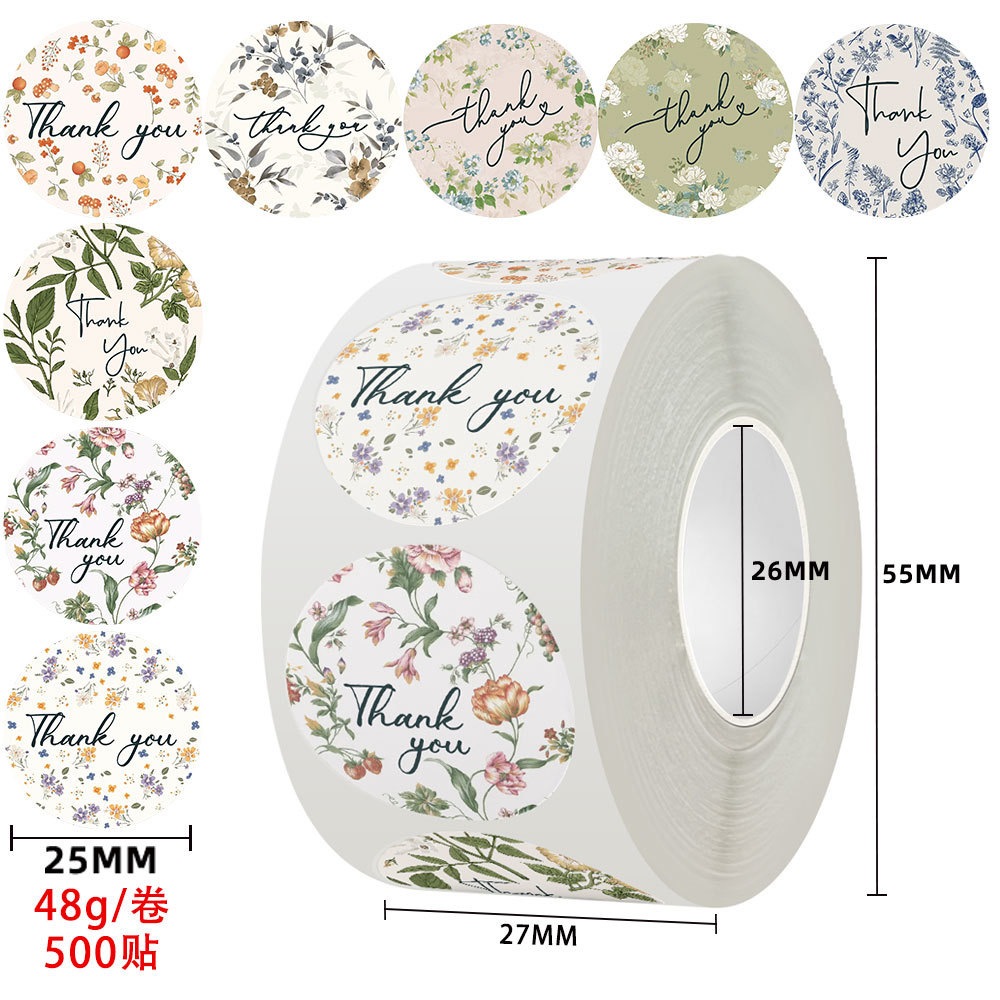 1Roll 500 pcs NEW Thank You Thankyou tape Flower Round Seal Sticker ...