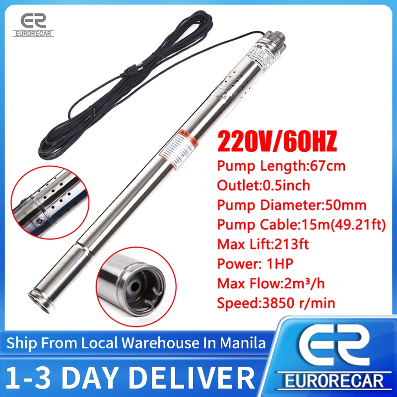 2'' Submersible Pump 1HP Stainless Steel Deep Well Pump 220V 60Hz ...