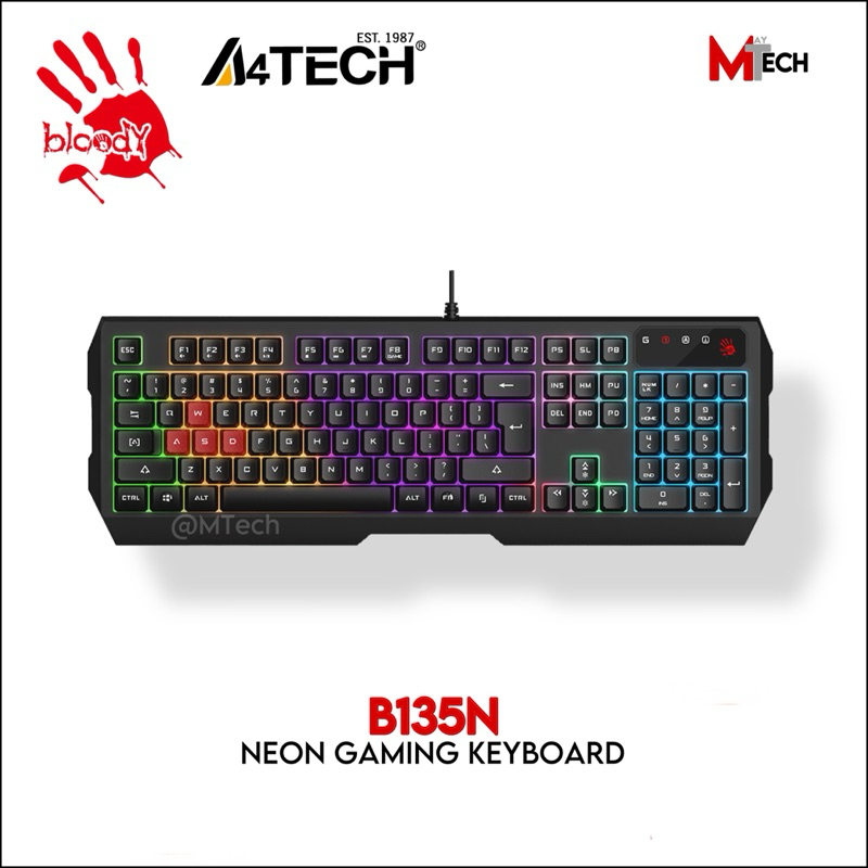 BLOODY by A4TECH B135N Neon Gaming Keyboard, 1ms Key Response, Anti ...
