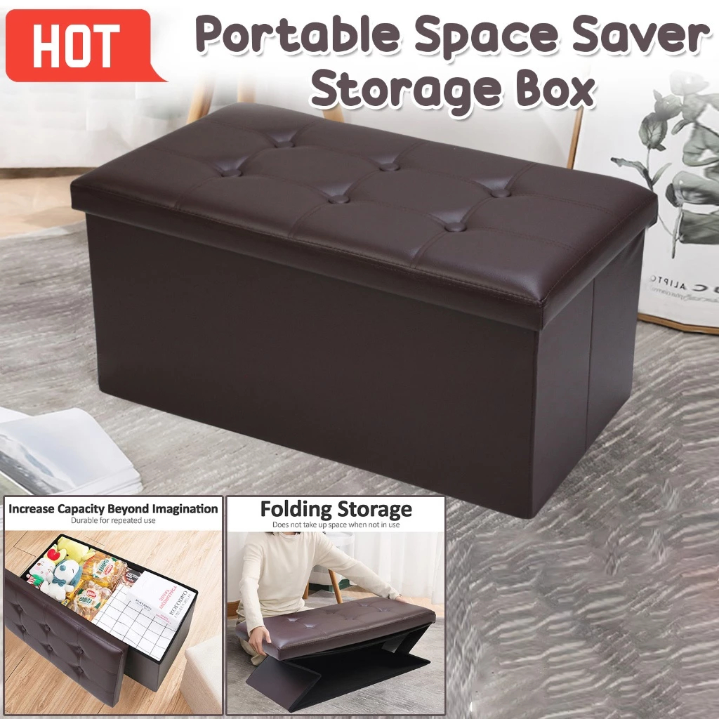 Foldable Sofa Storage Box Stool Chair Waterproof Leather Footstool ...