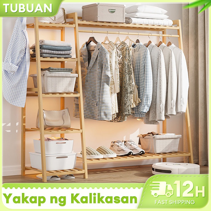 RUBUAN Bamboo Hanging Clothes Rack High End Multifunctional Storage ...