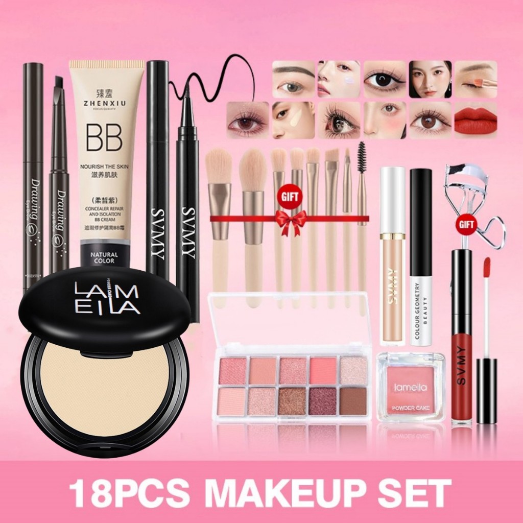 18Pcs Beginner Makeup Set Liquid Foundation+Concealer+Eyeshadow Palette ...