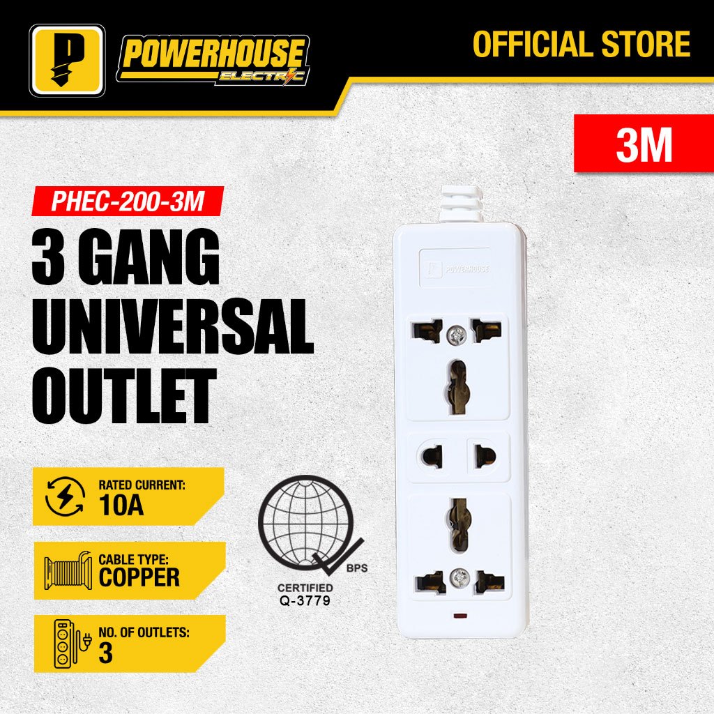 POWERHOUSE Electric Extension Cord 3 gang Universal Socket Outlet 2 ...