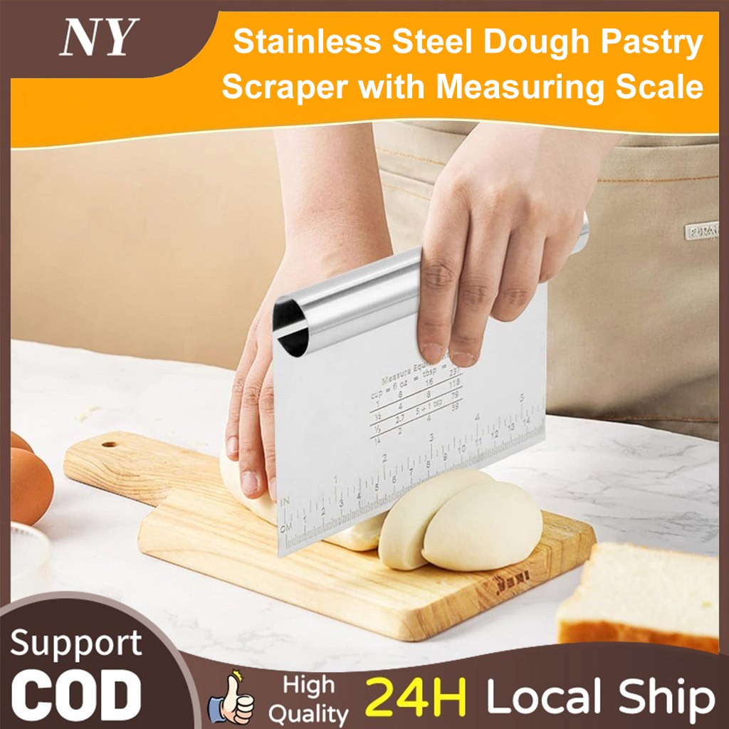 Stainless Steel Dough Cutter Scraper Baking Smoother Cake With Measure ...