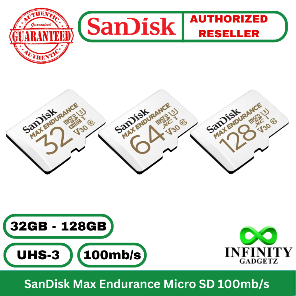 SanDisk Max Endurance Micro SD Class 10 100MB/s U3 4K for CCTV and ...