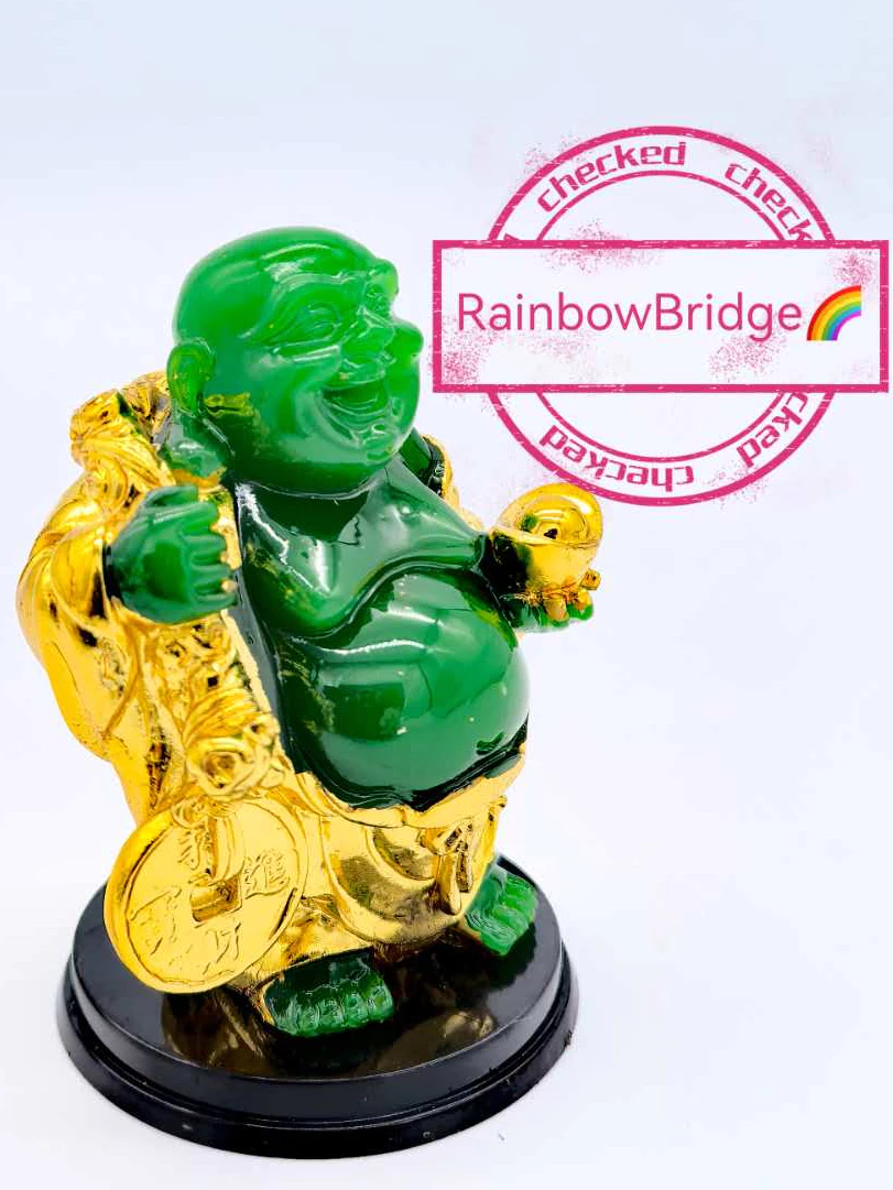 Lucky Laughing Buddha Figurine Green & Gold 2