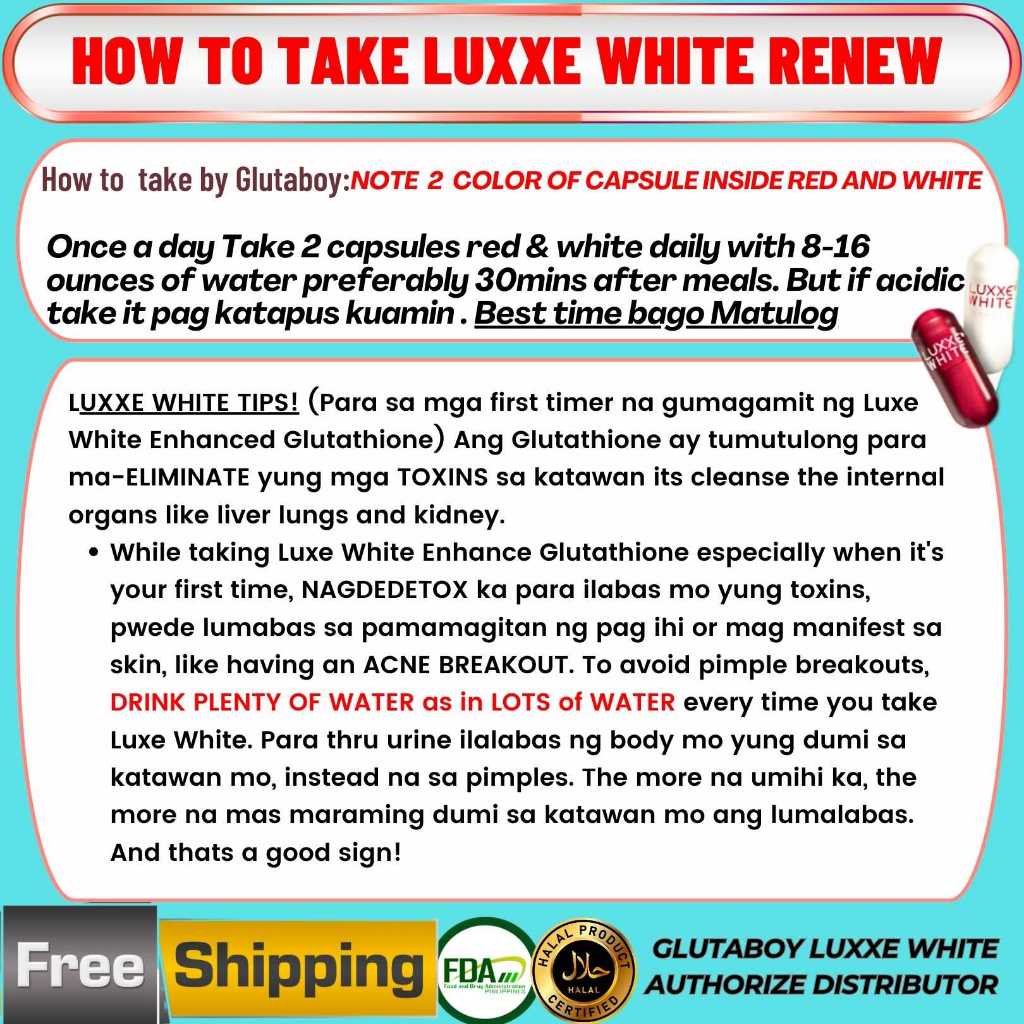 LUXXE WHITE RENEW 60caps 9 IN 1 Glutathione with Pure Barley collagen  2200MG per capsule moringa