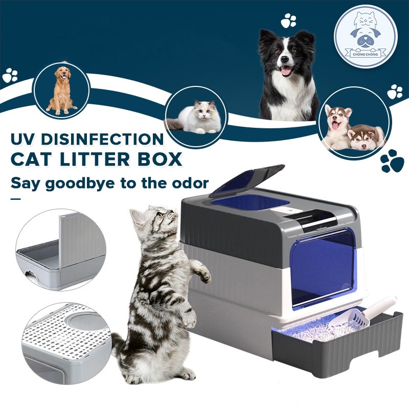 Large Cat Litter Box with UV Sterilization Fully Enclosed Cat Toilet Box  for adult cat