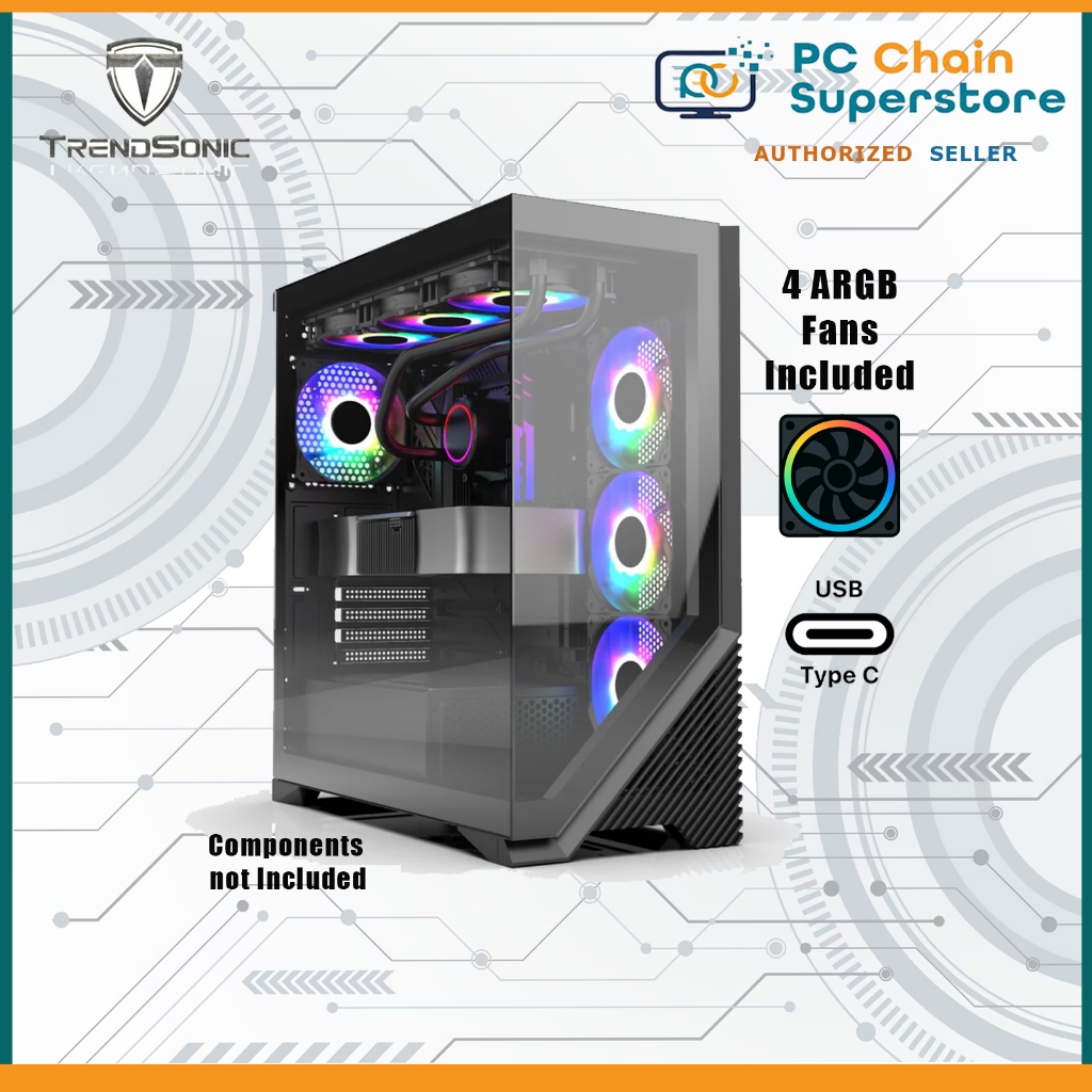 Trendsonic Artemis AR17A Front / SIde Tempered Glass ATX Casing with 4 ...