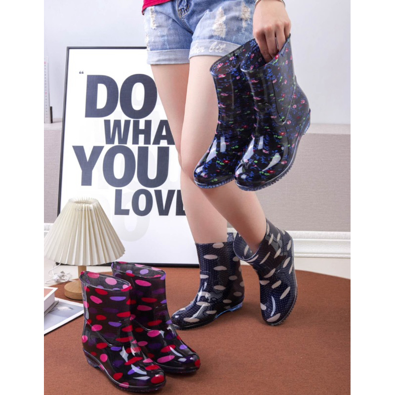 Ankle Rain boots for Women Girls Floral and Polka Dot DesignRain Shoes ...