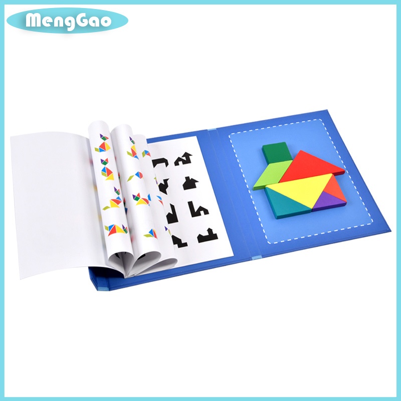 Tangram Magnetic 3D Puzzle Wooden Blocks Board Game Geometric Shape ...
