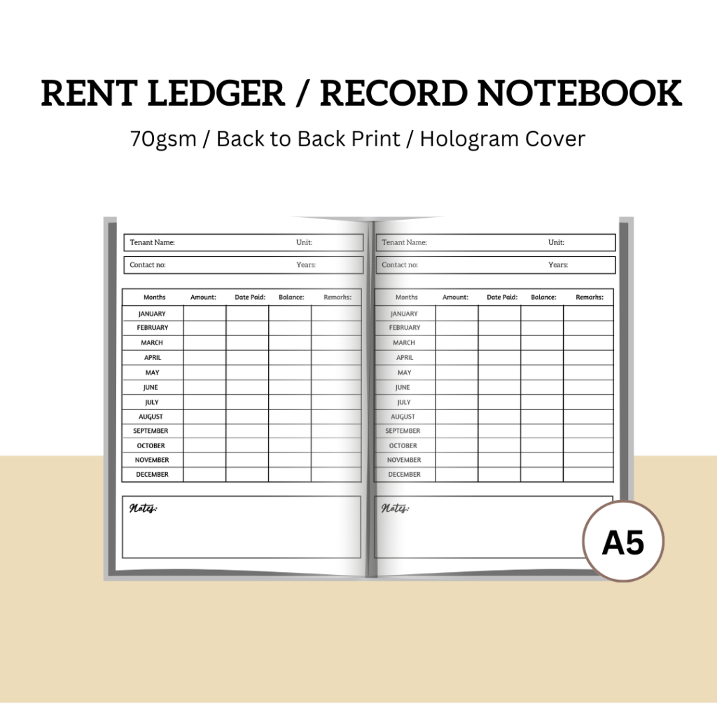 A5 RENT LEDGER / RECORD NOTEBOOK | Shopee Philippines