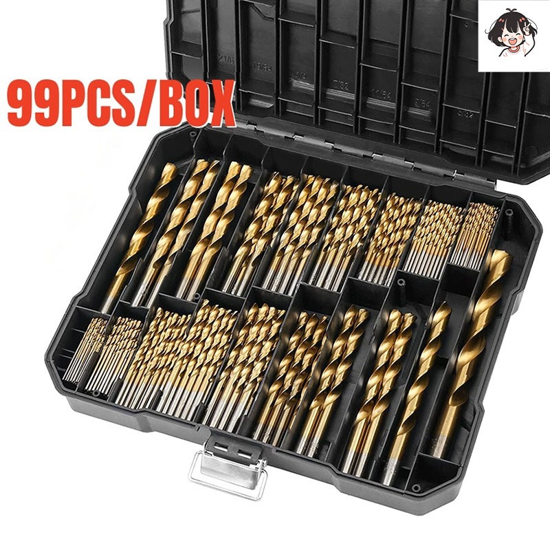 99PCS 1.5mm - 10mm Titanium Coated HSS High Speed Steel Drill Bits Set ...