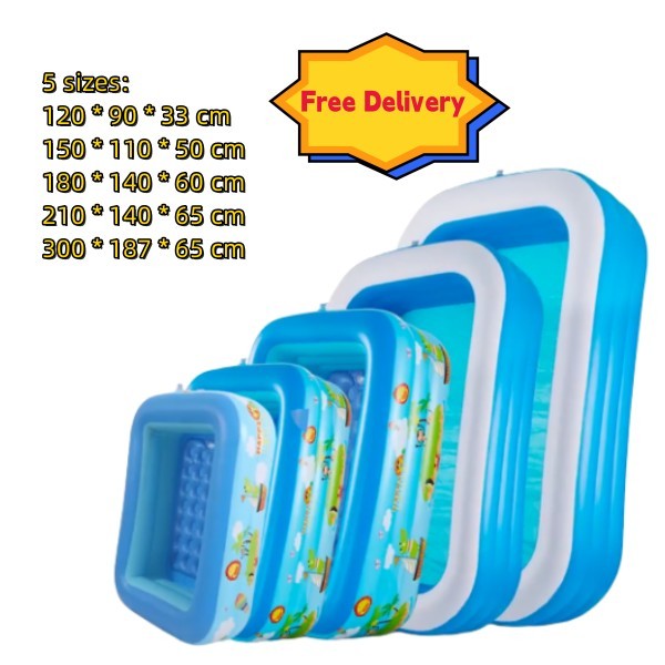 Inflatable Swimming Pool For Kids Rectangular Random Pattern | Shopee ...