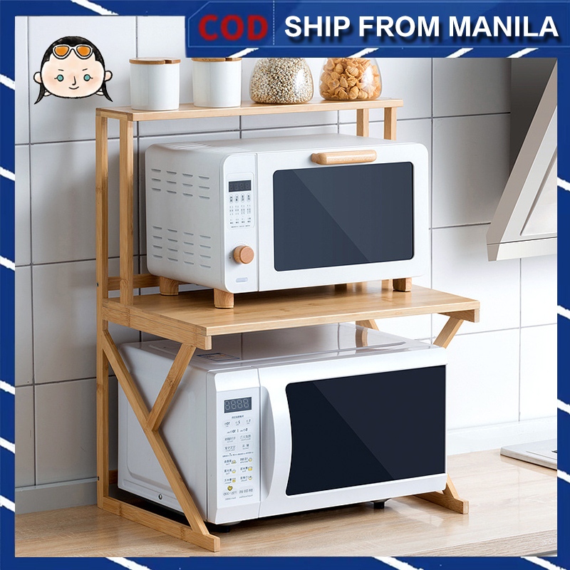 Two layer desktop kitchen storage rack for microwave ovens and ...