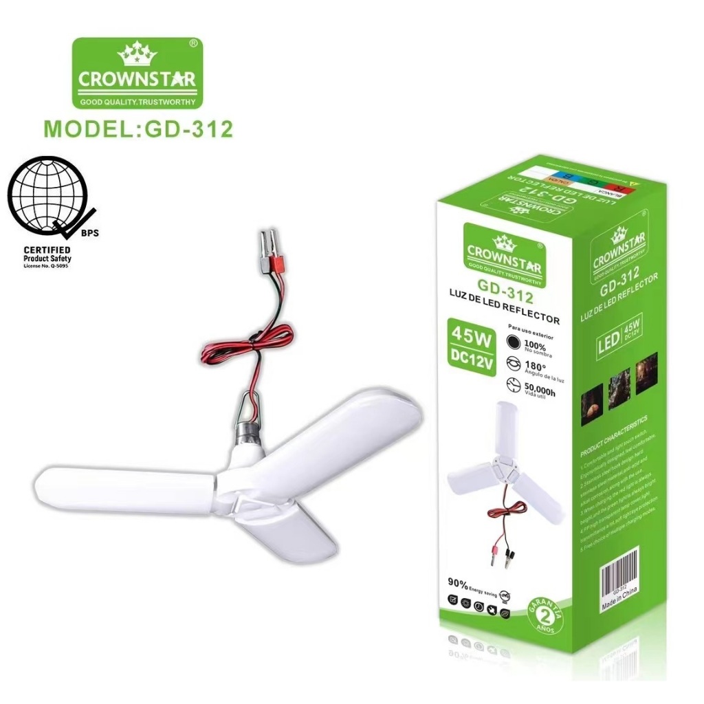 GDPLUS DC 12V LED Foldable Fan Blade Angle Adjustable Light Bulb 45w ...