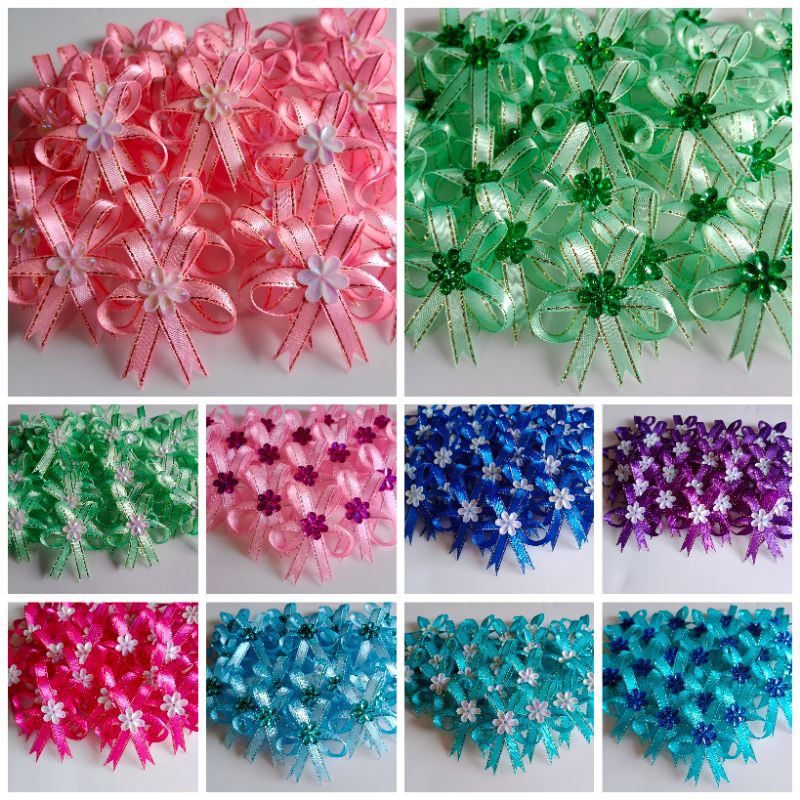 Ribbons, ready to use for souvenirs (25 pcs per pack) with white and ...