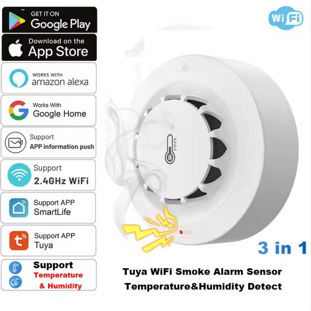 Tuya WiFi Smoke Alarm Temperature and Humidity Sensor Smoke Detector ...