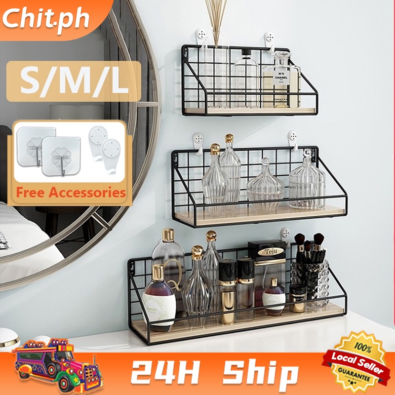 CHIT Punch-Free Wall Organizer Rack Shelf Hanging Metal Wall Shelf ...