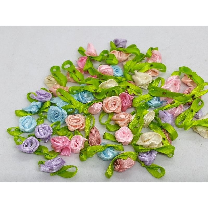 Satin Ribbon Mini Rose Flowers with Leaves for Handicraft Project ...