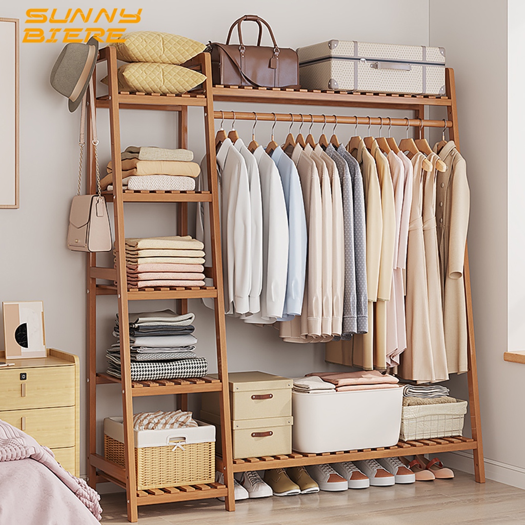 SUNNY BIERE Clothes Rack Stand 80-190CM Bamboo Big Storage Rack Wood ...