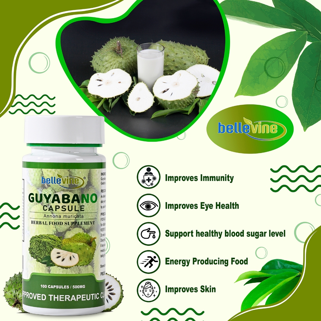Natural Guyabano Herbal Supplement 100 Capsules x 500mg Bottle | Shopee ...
