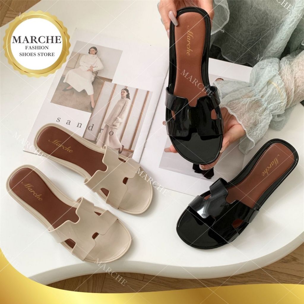 Marche Women’s Jelly H-Strap Sandals – 1-Inch Heel Summer Slippers for ...