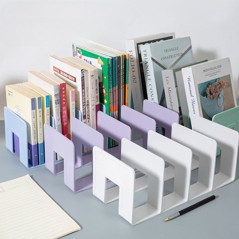 4 Grid Bookends Stand Bookshelf Desktop Decor Storage Rack Bookend Book ...