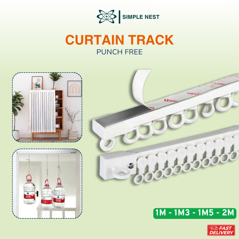 Punch Free Curtain Track Rail No Drill Sticky Ceiling Curtain Rod for ...