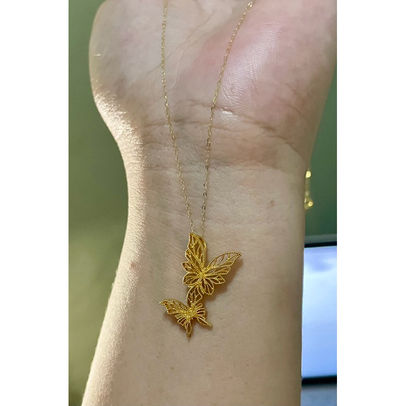 PAWNABLE 18K Saudi Gold Fine Tauco Chain(thin) with 18K Twin Butterfly ...